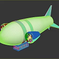 Cartoon Style Airship Model Featuring White Body Turquoise Stripes Propellers and Tail Wings
