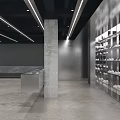 Modern Clothing Store Interior With Shelves Merchandise Soft Sign And Blue Sofas