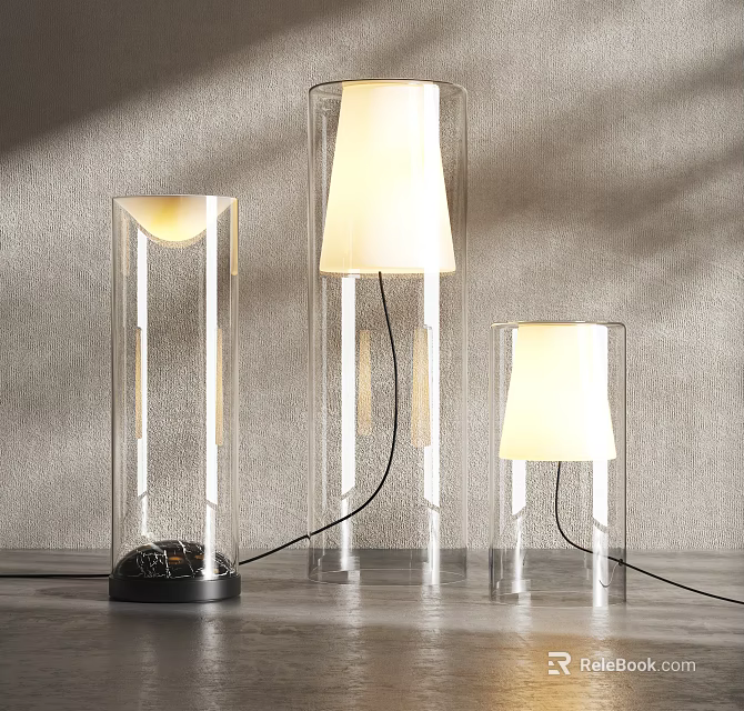 Modern Transparent Glass Floor Lamps With Cylindrical Design And White Shades 3d model 