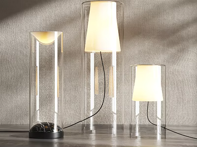 Modern Transparent Glass Floor Lamps With Cylindrical Design And White Shades 3d model