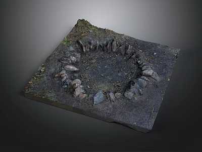 Outdoor Stone Circle Structure With Arranged Stones Dirt Ground And Small Grass Patches 3d model