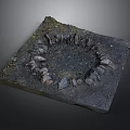 Outdoor Stone Circle Structure With Arranged Stones Dirt Ground And Small Grass Patches