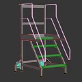 Stainless Steel Mobile Platform Ladder With Handrails Steps And Wheels 3d model