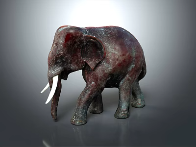 Reddish Brown Elephant Sculpture As Decorative Home Furniture With White Tusks 3d model