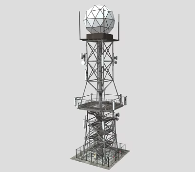 Heavy-duty Industrial Steel Tower Structure With Spherical Top Device And Metal Framework And Observation Platform 3d model