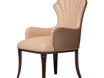 Elegant Beige And Brown Leisure Chair With Scalloped Backrest Quilted Armrest And Gold Trim 3d model