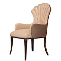 Elegant Beige And Brown Leisure Chair With Scalloped Backrest Quilted Armrest And Gold Trim