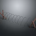 Barbed Wire Defensive Weapon Featuring Wooden Posts And Coiled Structure 3d model