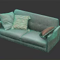 Light Gray Sofa With Light Colored Pink Ruffled And Red Pillows And Button Tufted Backrest 3d model