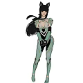Futuristic Woman With Cat Ears Long Gray Hair And Metallic Green Armor In Black Background 3d model