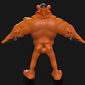 3D Cartoon Muscular Orange Bear Character With Black Cap Standing Pose Design