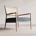 Modern Lounge Chair With Wooden Frame Woven Backrest And Blue Cushion