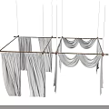 Elegant White Sheer Ceiling Drapery Hanging With Wooden Rods And Decorative Folds