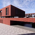 Modern School Building With Red Brick Walls Glass Curtain Walls And Spacious Entrance Plaza