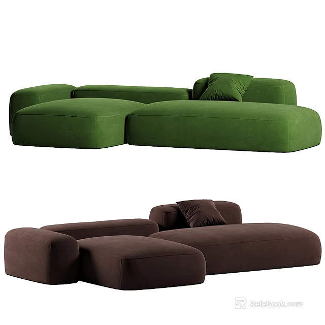 Green and Brown Modular Sectional Sofa with Comfortable Cushions Modern Design 3d model 