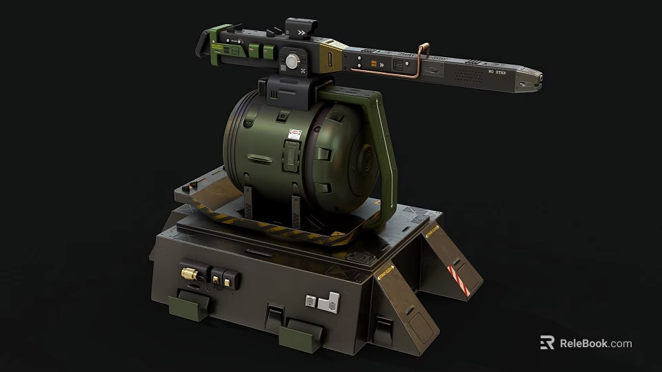 Military Green Weapon System With Rotating Barrel And Heavy Duty Mechanical Base 3d model 