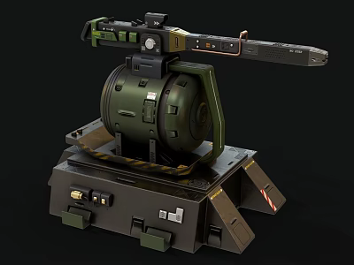 Military Green Weapon System With Rotating Barrel And Heavy Duty Mechanical Base 3d model