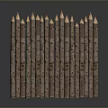 Rustic Landscape With Neatly Aligned Wooden Logs Having Pointed Tops And Reflection