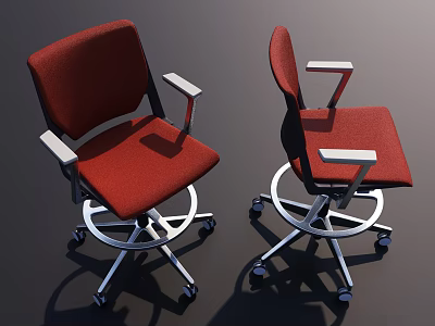 Red Bar Stools with Armrests and Wheeled Base Modern Functional Design 3d model