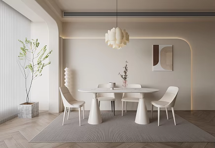 Qui Restaurant Cream Dining Table and Chair 3d model