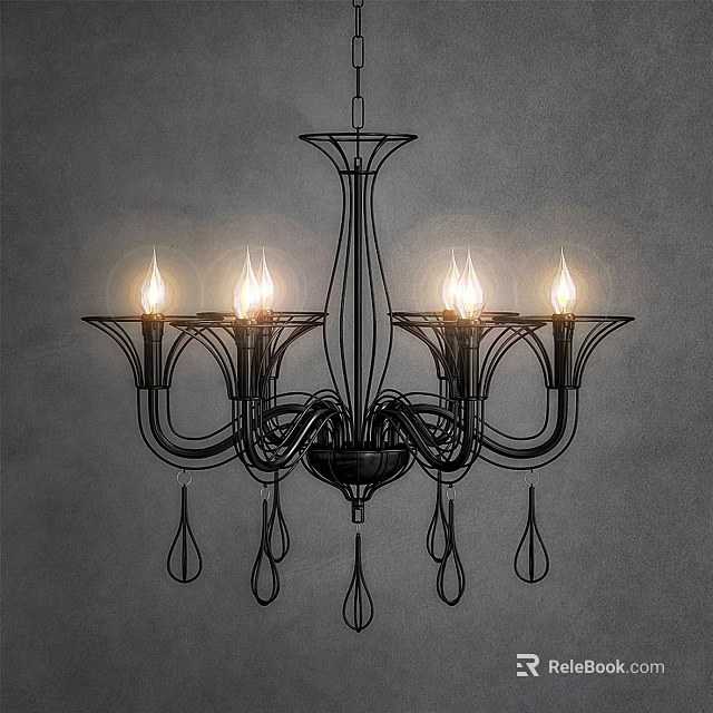 Black Vintage Chandelier With Candle Shaped Bulbs Teardrop Decorations And Metal Frame 3d model 