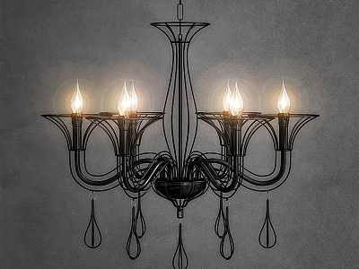 Black Vintage Chandelier With Candle Shaped Bulbs Teardrop Decorations And Metal Frame 3d model