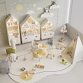 Cozy Kids Room Interior With House Shaped Shelves Cloud and Moon Decor And Teepee Tent