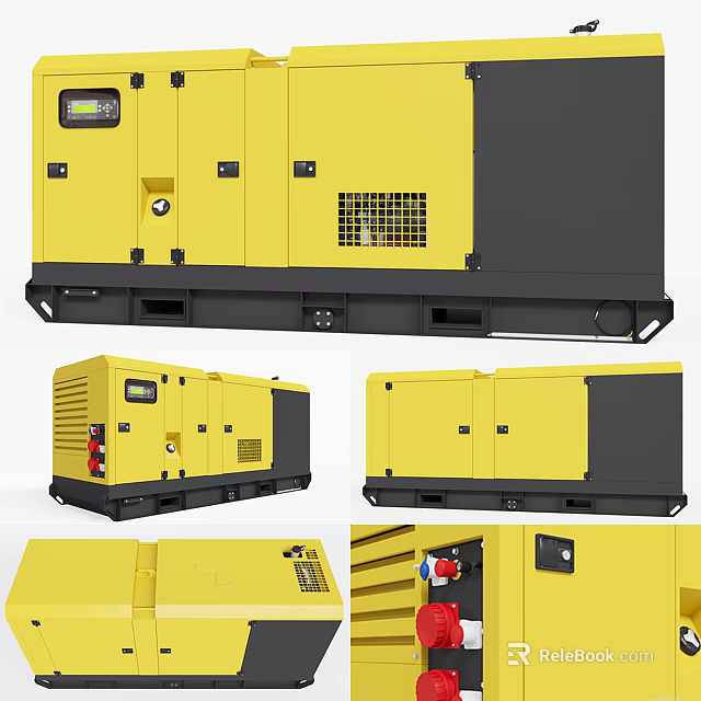 Yellow Diesel Generator with Control Panel and Silent Operation Design Features 3d model 