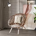 Modern Transparent Mesh Accent Chair With Light Cushion White Legs Floor Lamp And Green Plant