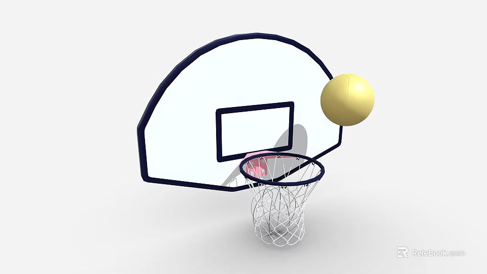 Outdoor Basketball Sports Equipment With Hoop Net And Yellow Ball 3d model 