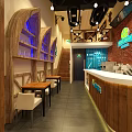 Restaurant Interior With Brick Wall Wooden Counter Stools And Nautical Decor