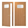 Wooden Swing Door With Glass Window And Gold Handle In Natural Wood Design