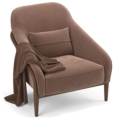 Brown Velvet Lounge Chair with Cushion Throw Blanket and Elegant Modern Design 3d model
