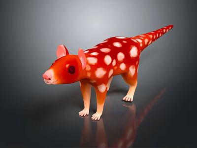 Game Movie Character Red With White Spots Long Tail Pink Ears Black Eyes Standing Pose 3d model