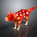 Game Movie Character Red With White Spots Long Tail Pink Ears Black Eyes Standing Pose