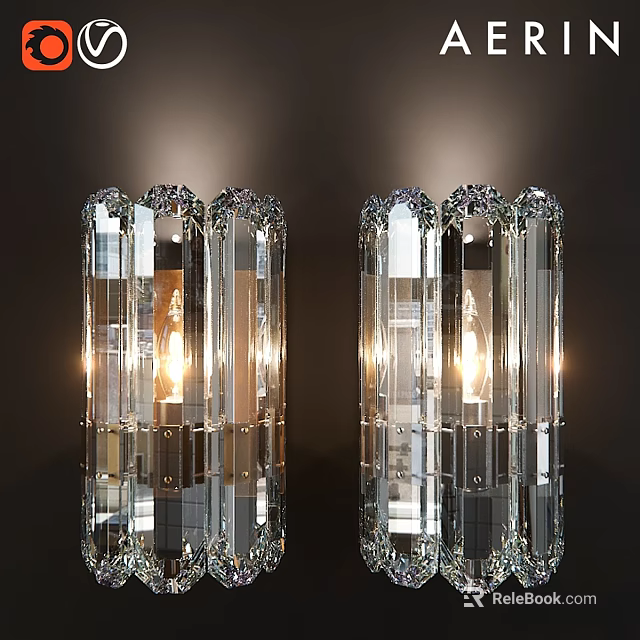 Transparent Crystal Cut Design Wall Lamps Illuminated Pair for Home Decor Lighting 3d model 