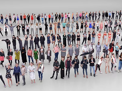 Group of Women Standing Together in Various Poses and Different Outfits 3d model