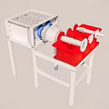 Industrial Mechanical Device With White Red Components On Wooden Stand