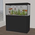 Stylish Home Aquarium Setup With Colorful Fish Aquatic Plants Decorative Stones And Black Cabinet