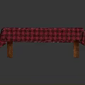 Stylish Table Furniture With Red And Black Checkered Tablecloth And Wooden Legs
