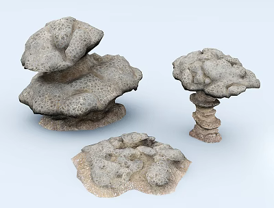 Stacked Stone And Wood Decorative Design Pieces With Different Shapes And Structures 3d model