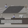Modern Front Desk Reception With Marble Counter Staff Computer And Green Plant