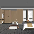 Modern Hotel Room Interior With Wooden Elements Large Bed TV And Carpet 3d model