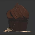 Rich Chocolate Cupcake With Swirled Frosting Dusted On Parchment Paper Background