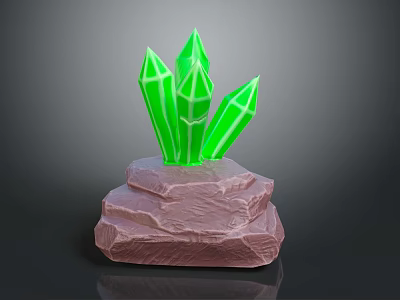 Glowing Green Crystals With Sharp Edges On Textured Pink Rock Base 3d model