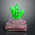 Glowing Green Crystals With Sharp Edges On Textured Pink Rock Base