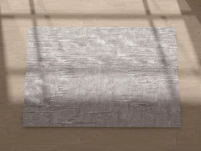 Silver Gray Square Area Rug With Textured Surface On Wooden Floor And Sunlight Shadows 3d model