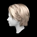 Natural Looking White Head Model With Blonde Short Voluminous Hair Against Black Background