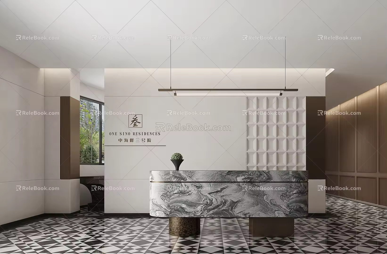 Modern Front Desk Lobby Reception Desk 3d model
