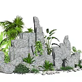 Natural Garden Ornament With Rockery Various Plants And Decorative Stones